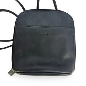 Fossil Black Leather Crossbody Purse – Small Zip Organizer Shoulder Bag